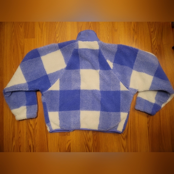 FP Movement Hit The Slopes Printed Fleece Jacket XS Blue Iris Gingham Combo Flaw - Picture 2 of 16